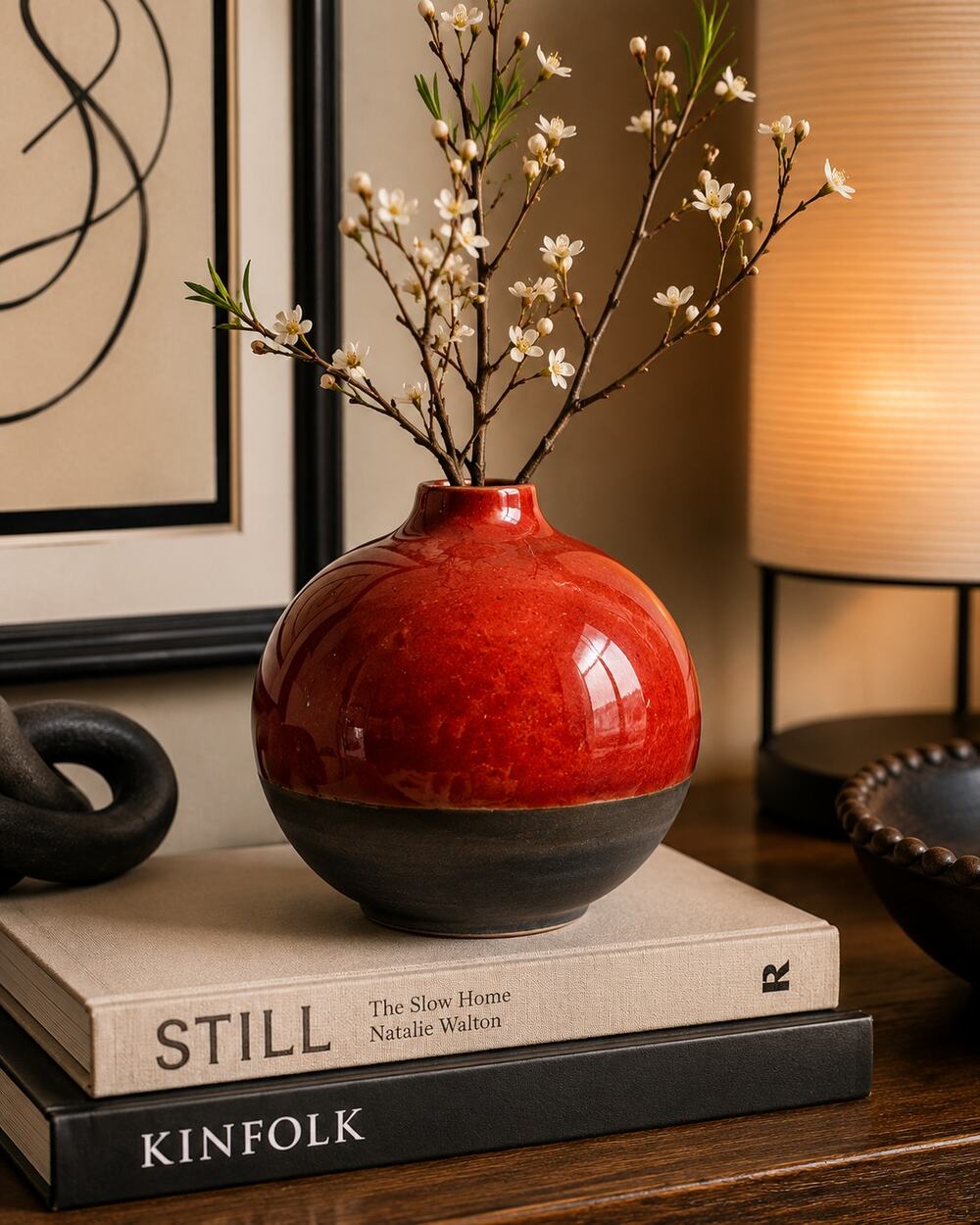 Crate & Barrel 634-247 Red Black Reactive Glaze Bud Vase 5.5" Thailand
